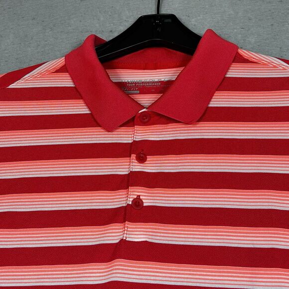 Nike Dri Fit Performance Golf Shirt Men’s XXL Standard Fit Stripes Red Pink 2XL - Picture 2 of 11